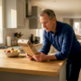 Homeowner reading chimney cleaner package
