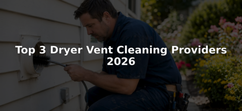 Technician inspecting dryer vent pipe outside home