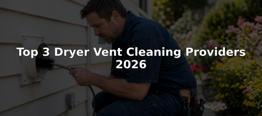 Technician inspecting dryer vent pipe outside home