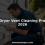 Technician inspecting dryer vent pipe outside home