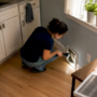 Tenant inspecting living room air duct