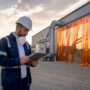 Safety manager inspecting warehouse dust control