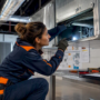HVAC technician inspecting clinic duct system