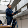 Facility manager inspecting commercial HVAC ducts