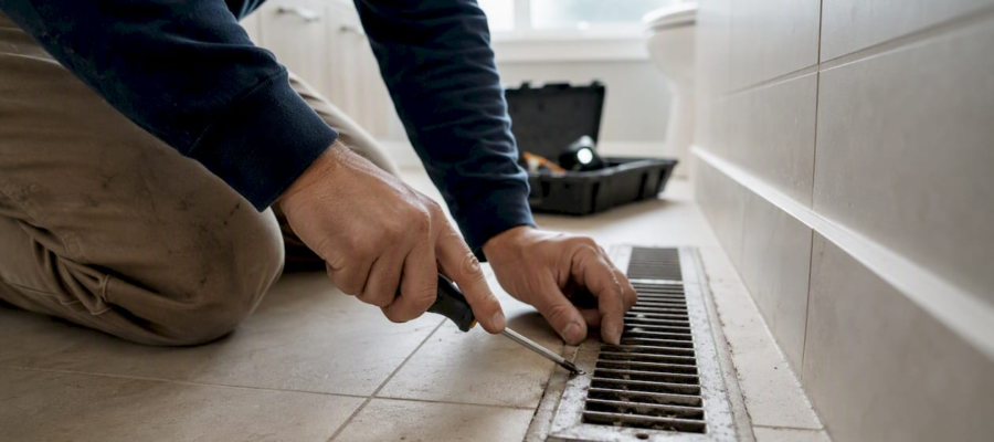 Hands removing vent register cover with screwdriver