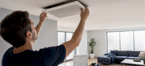 Hands removing vent cover during home renovation