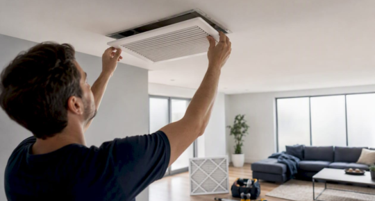 Hands removing vent cover during home renovation