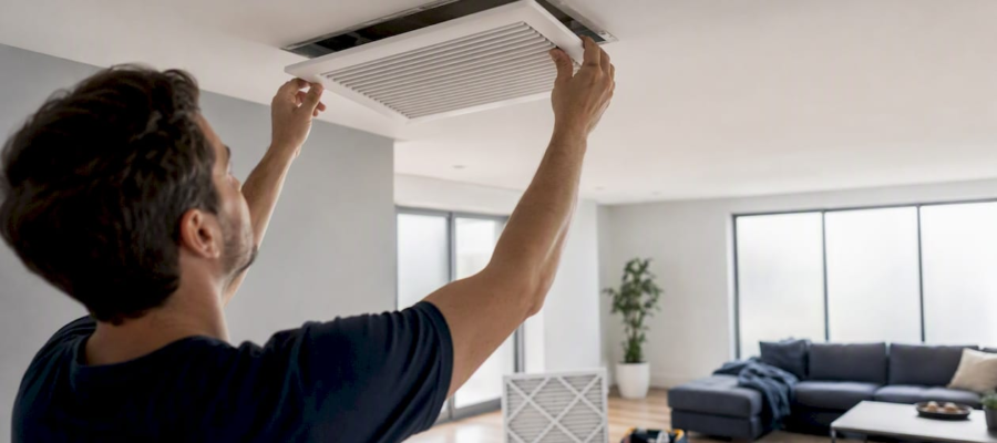 Hands removing vent cover during home renovation