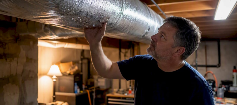 Condensation forming on attic HVAC duct