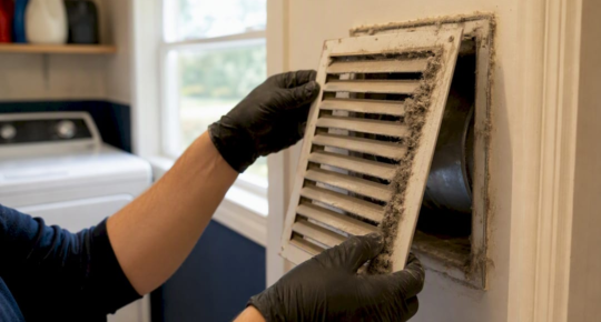 Hands removing dusty air vent cover