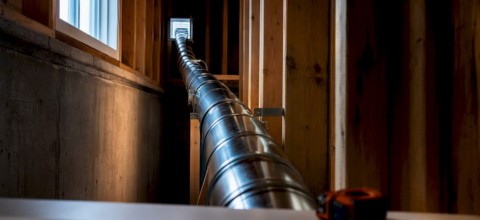 Rigid dryer vent route inspected in utility space