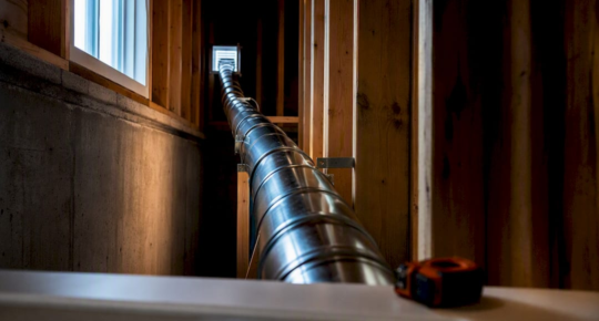 Rigid dryer vent route inspected in utility space