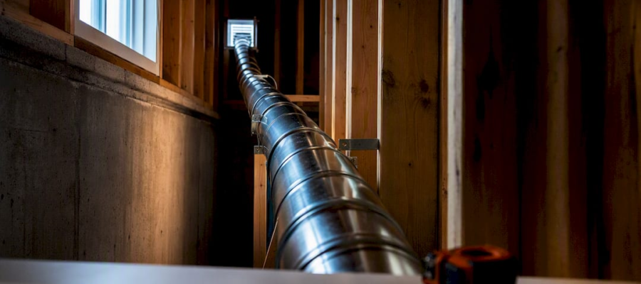 Rigid dryer vent route inspected in utility space