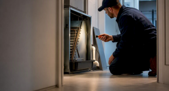Technician evaluating HVAC UV lamp placement