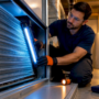 Technician positioning UV-C lamp near coil