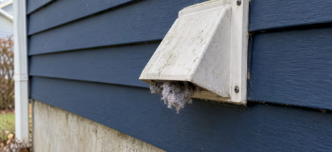 Lint caught at an exterior dryer vent
