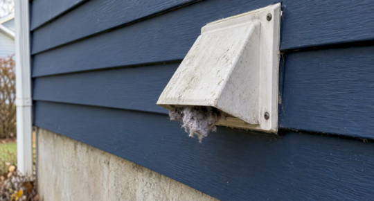 Lint caught at an exterior dryer vent