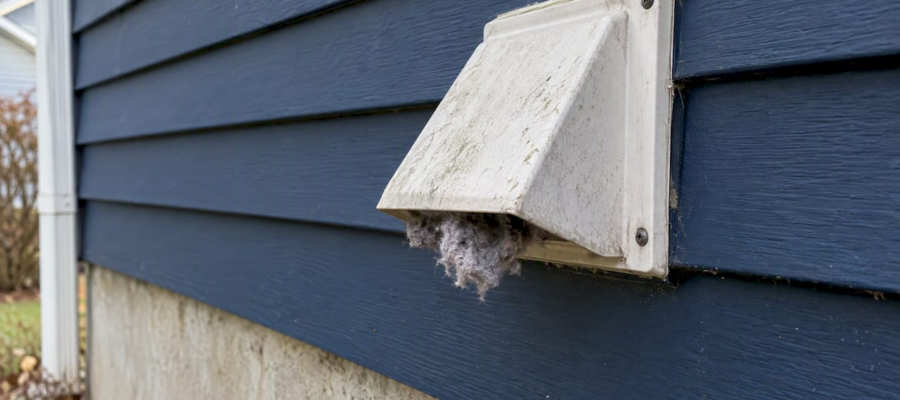 Lint caught at an exterior dryer vent